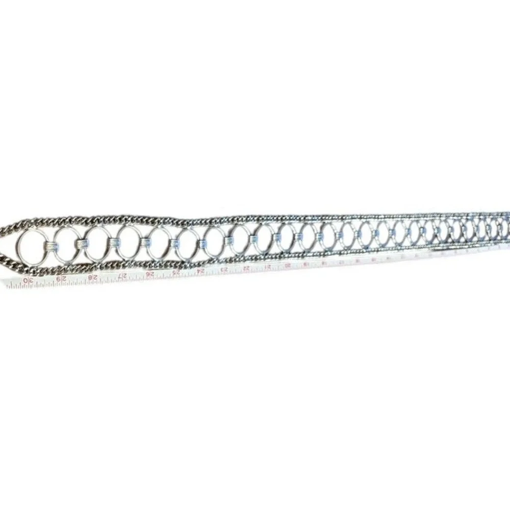 Silver Tone Multi Strand O-Ring Curb Chain Belt‎ with Etched Connectors 36in